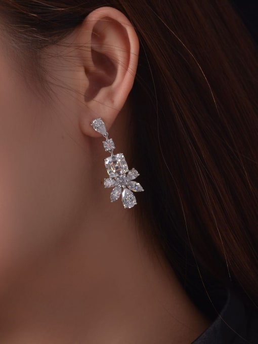 A&T Jewelry 925 Sterling Silver High Carbon Diamond Flower Dainty Drop Earring 1
