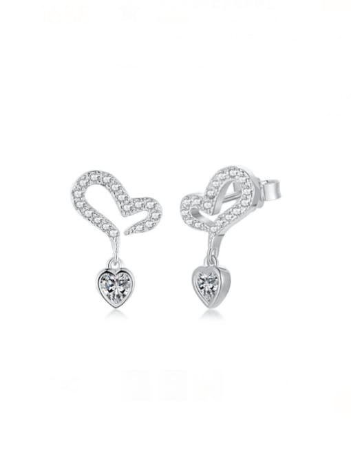Platinum DY110116 925 Sterling Silver 5A Cubic Zirconia Heart Minimalist Drop Earring