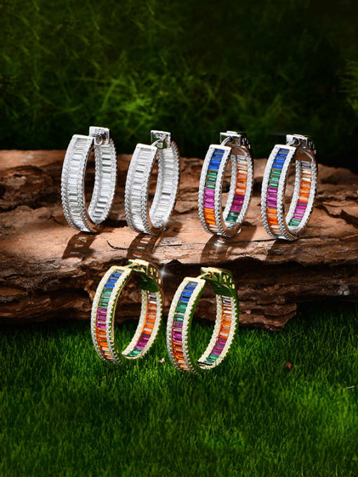 A&T Jewelry 925 Sterling Silver Cubic Zirconia Geometric Luxury Huggie Earring