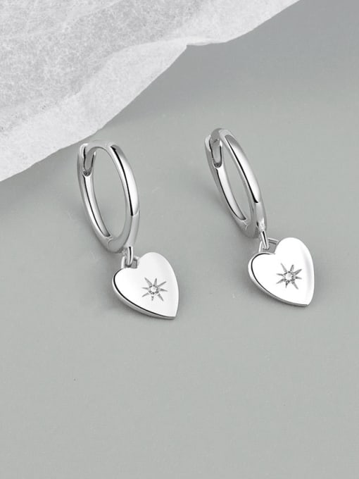 Platinum 925 Sterling Silver Cubic Zirconia Heart Minimalist Huggie Earring