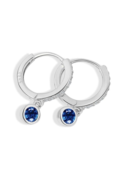 Blue  (platinum) 925 Sterling Silver Cubic Zirconia Geometric Minimalist Huggie Earring
