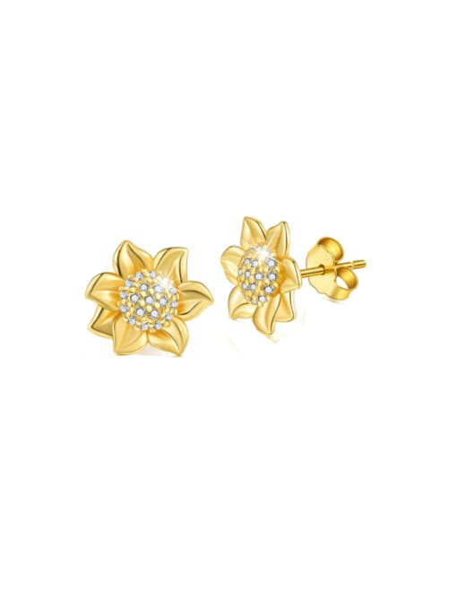 golden 925 Sterling Silver Flower Artisan Stud Earring