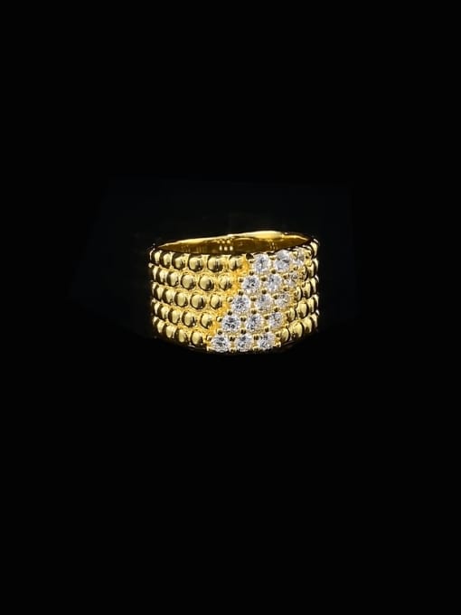 R815 Gold 925 Sterling Silver Cubic Zirconia Geometric Statement Band Ring