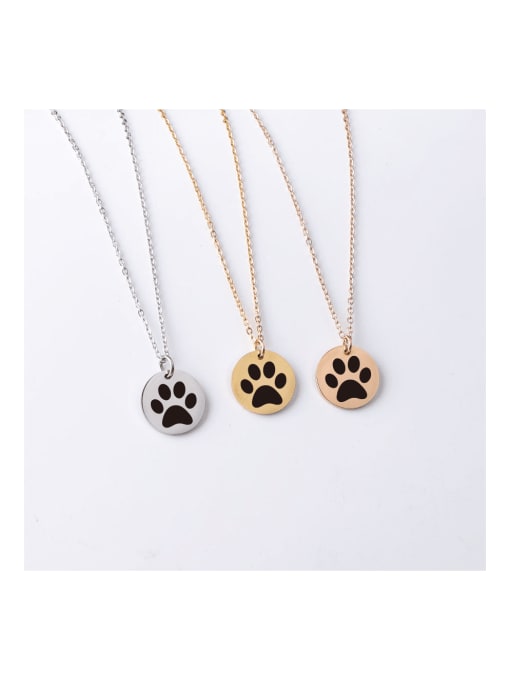 MEN PO Stainless steel disc engraving dog paw pattern pendant necklace 1