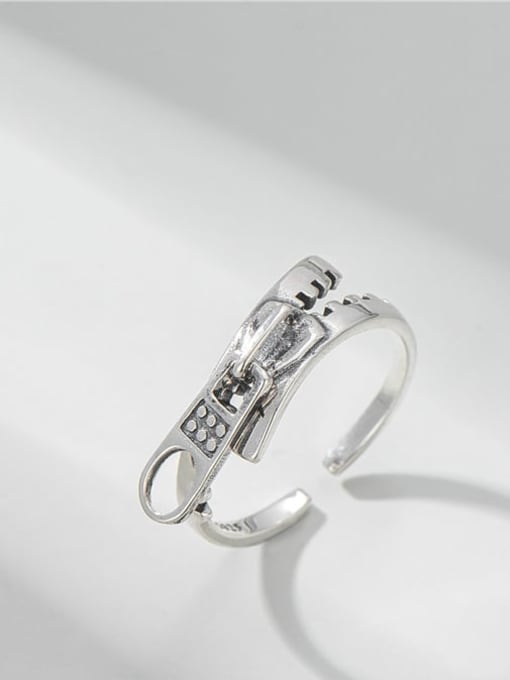 Geometric zipper ring 925 Sterling Silver Irregular Vintage Band Ring