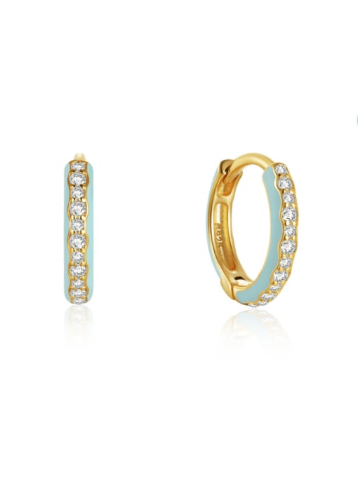 gold+blue 925 Sterling Silver Cubic Zirconia Enamel Geometric Minimalist Huggie Earring