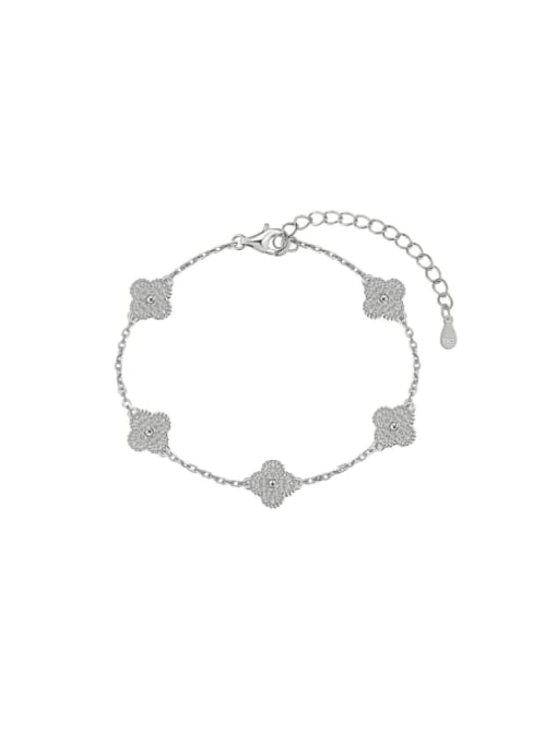 Platinum DY150294 S W WH 925 Sterling Silver Cubic Zirconia Clover Cute Link Bracelet