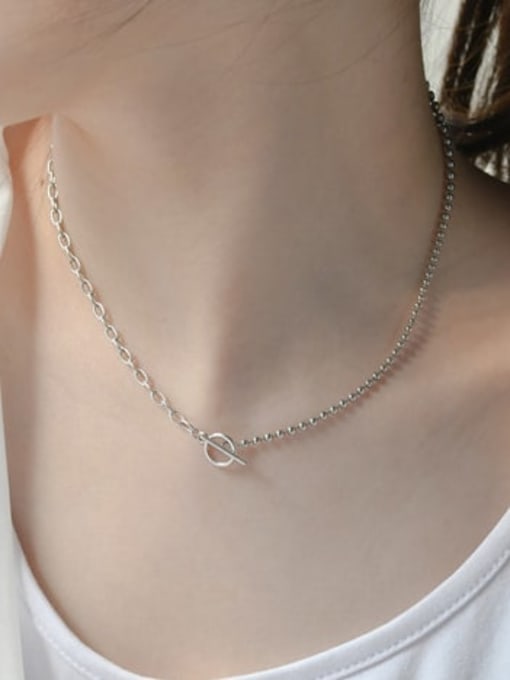 ARTTI 925 Sterling Silver Geometric Vintage  Asymmetric beads geometric chain Necklace 1