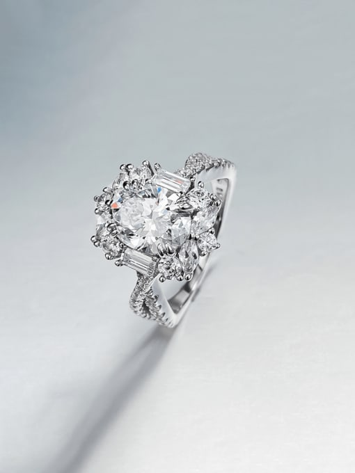 R982 platinum 925 Sterling Silver High Carbon Diamond Geometric Luxury Cocktail Ring