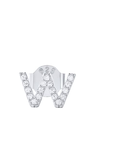 Platinum W 925 Sterling Silver Cubic Zirconia Letter Dainty Stud Earring
