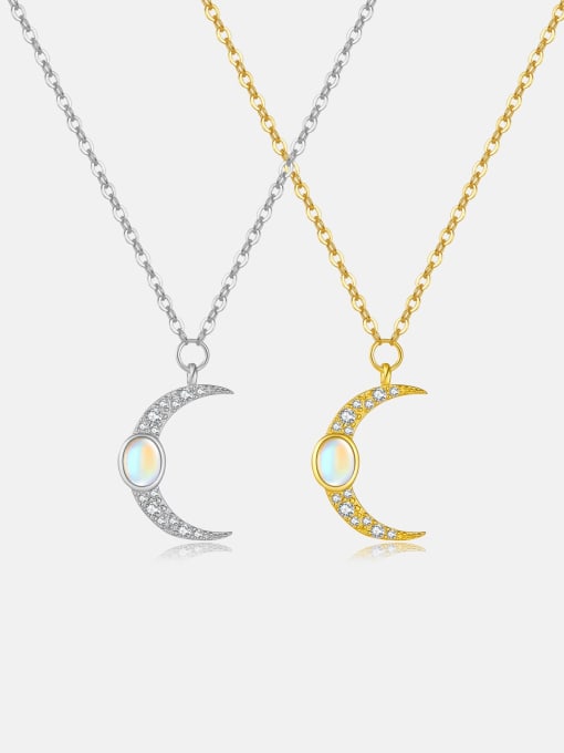 MZ- Silver 925 Sterling Silver Cubic Zirconia Moon Dainty Link Necklace 2