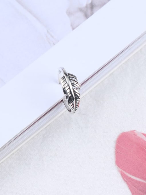 ACEE 925 Sterling Silver Feather Vintage Band Ring 0