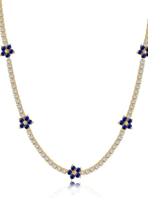 Dark blue DY190363 gold 925 Sterling Silver Cubic Zirconia Flower Luxury Necklace