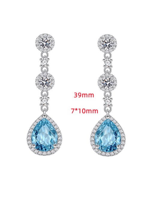 A&T Jewelry 925 Sterling Silver Swiss Blue Topaz Geometric Dainty Drop Earring 1