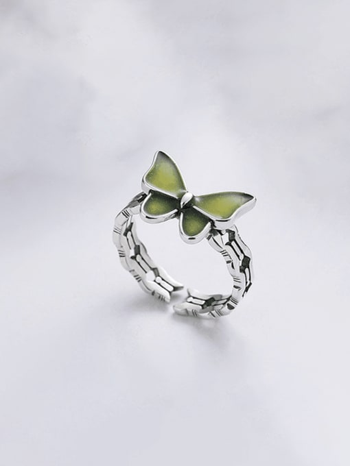TAIS 925 Sterling Silver Enamel Butterfly Vintage Band Ring 2