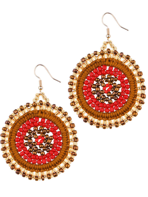 Coffee e68675 Alloy Bead embroidery threads Round Bohemia Hand-Woven Drop Earring