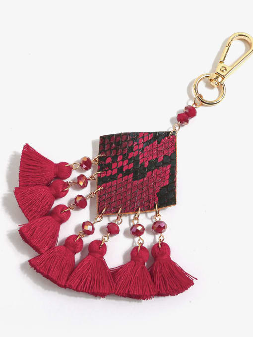 Red k68093 Alloy Bead Leather Tassel Bohemia Hand-Woven  Bag Pendant