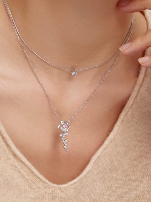STL-Silver Jewelry 925 Sterling Silver Enamel Flower Dainty Tassel Necklace 2