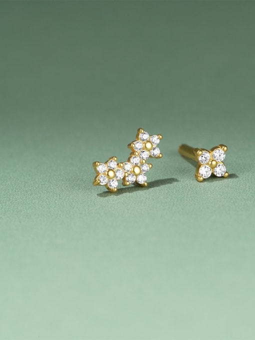 Single Gold 2 925 Sterling Silver Cubic Zirconia Geometric Dainty Stud Earring