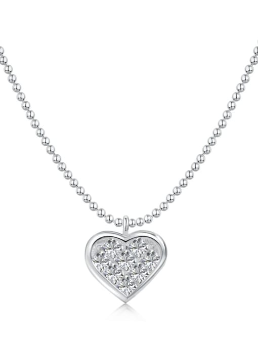 STL-Silver Jewelry 925 Sterling Silver Cubic Zirconia Heart Minimalist Bead Chain Necklace 0