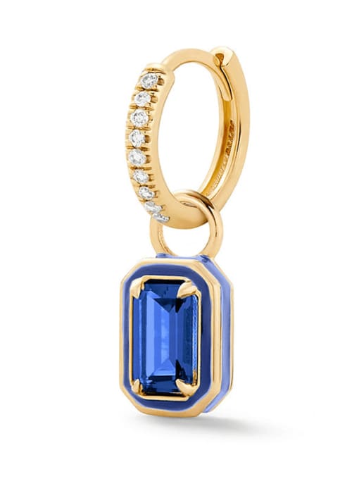 Single Golden Blue Diamond 925 Sterling Silver Cubic Zirconia Geometric Minimalist Single Earring(Single-Only One)