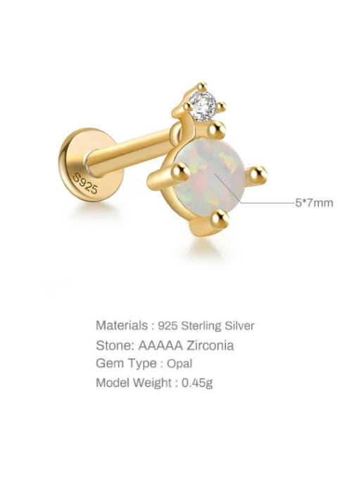 Gold Single 9 925 Sterling Silver Synthetic Opal Geometric Dainty Single Earring(Single-Only One)