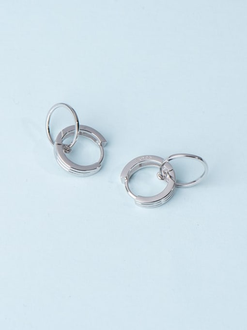 Platinum 925 Sterling Silver Hollow Geometric Minimalist Huggie Earring