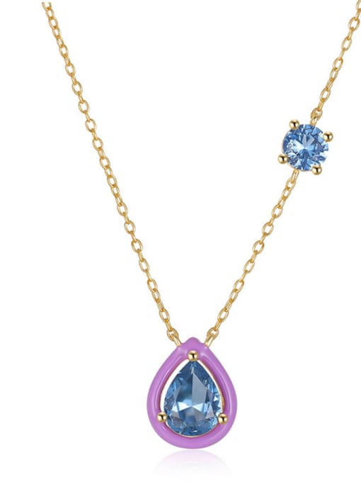 Gold + Deep Sea Blue 925 Sterling Silver Cubic Zirconia Geometric Dainty Necklace
