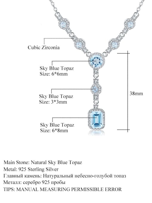 Sky blue crystal 925 Sterling Silver Swiss Blue Topaz Geometric Luxury Necklace