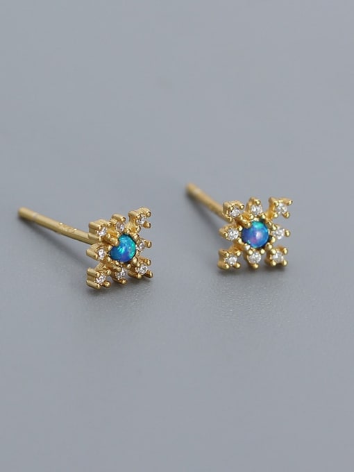 Golden 925 Sterling Silver Synthetic Opal Flower Dainty Stud Earring