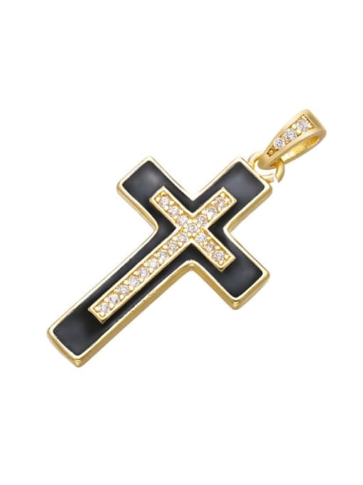 Golden black drop Brass Microset Oil Drop Cross Pendant