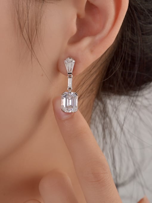 A&T Jewelry 925 Sterling Silver High Carbon Diamond Clear Geometric Dainty Drop Earring 1