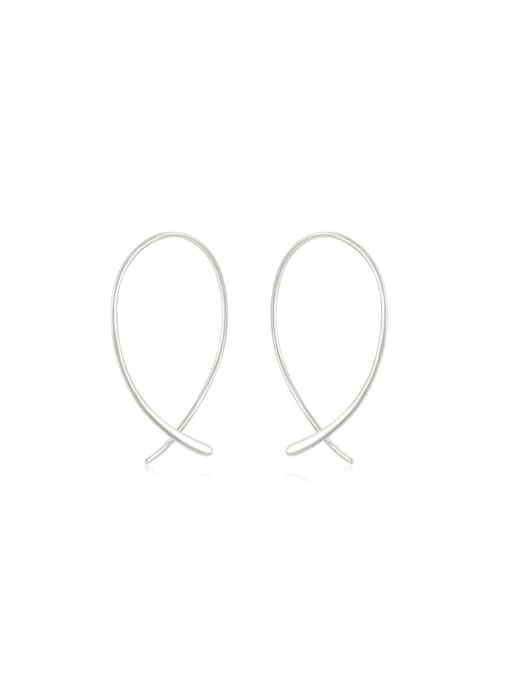 Platinum 925 Sterling Silver Geometric Line Minimalist Hook Earring