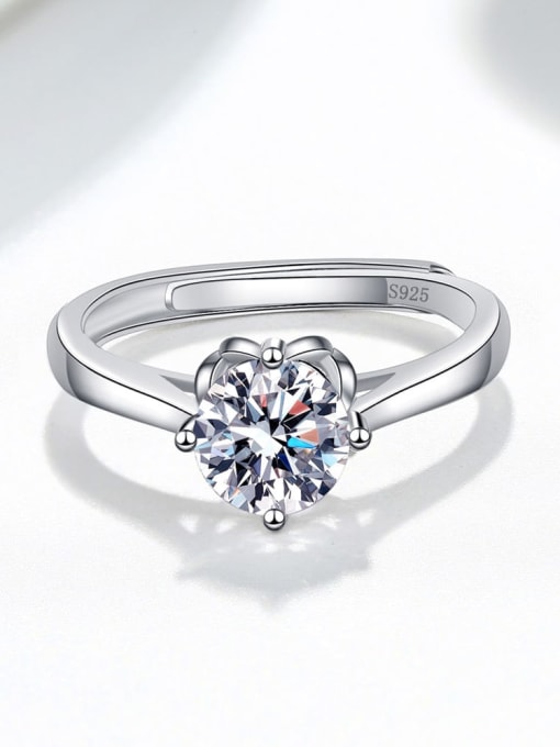 PNJ-Silver 925 Sterling Silver Moissanite Flower Dainty Band Ring 2