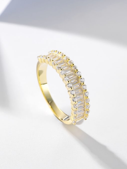 0889 Gold 925 Sterling Silver Cubic Zirconia Geometric Luxury Band Ring