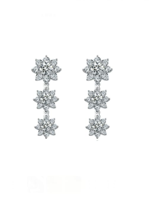 A&T Jewelry 925 Sterling Silver High Carbon Diamond Flower Luxury Cluster Earring 0