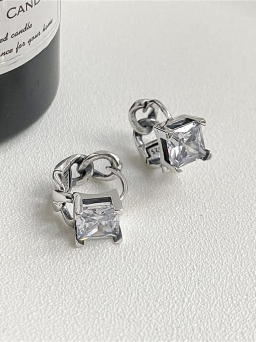 white 925 Sterling Silver Cubic Zirconia Square Vintage Huggie Earring