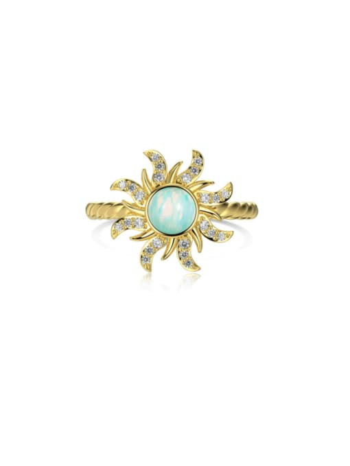 Golden+ white DY120984 S G WH 925 Sterling Silver Synthetic Opal Sun Dainty Band Ring