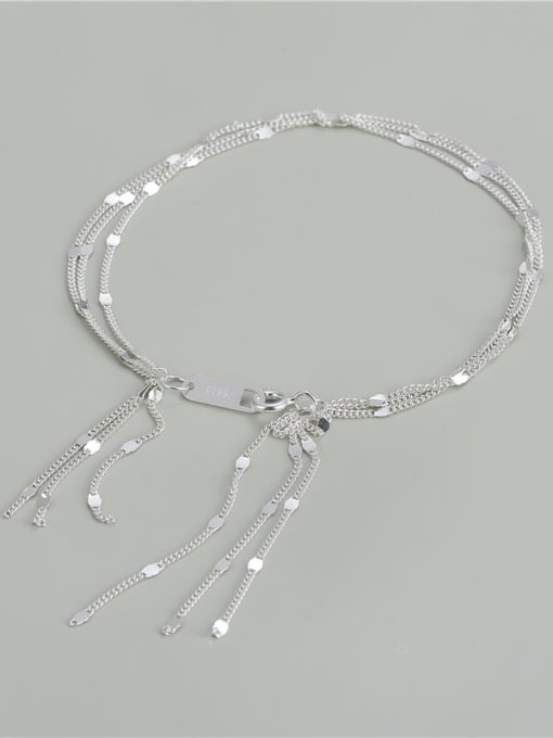 silver 925 Sterling Silver Tassel Minimalist Strand Bracelet