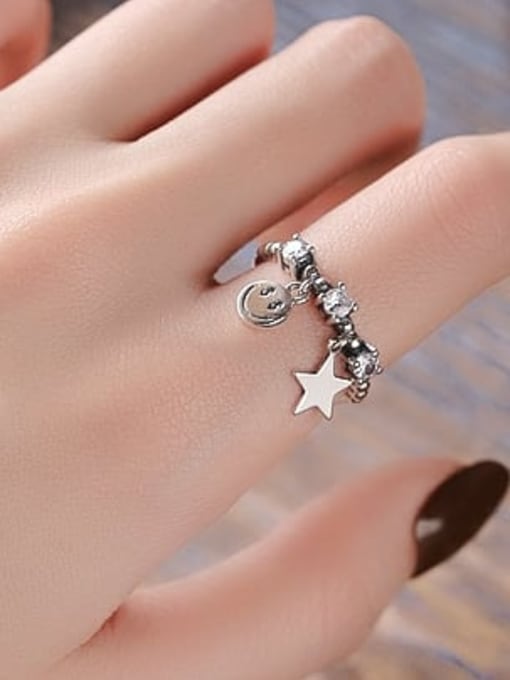 TAIS 925 Sterling Silver Cubic Zirconia Smiley Star Vintage Band Ring 2