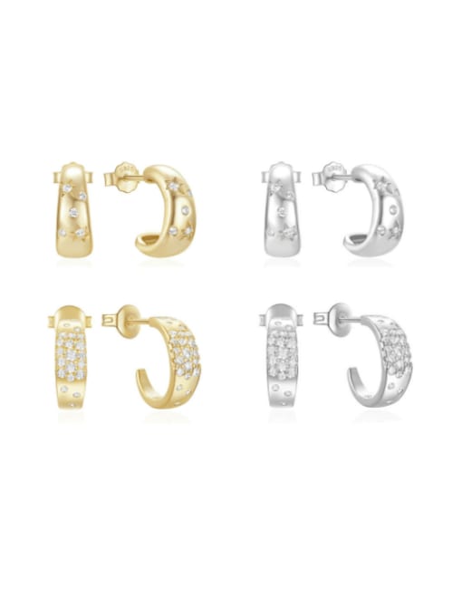 YUANFAN Brass Cubic Zirconia C Shape Minimalist Stud Earring 0