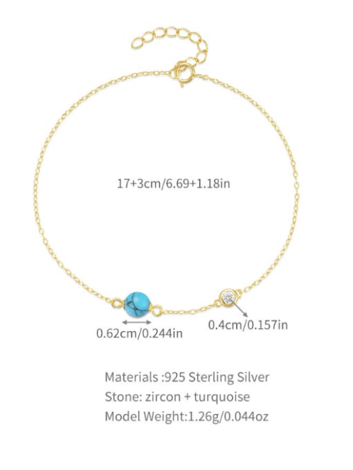 YUANFAN 925 Sterling Silver Turquoise Round Minimalist Bracelet 2