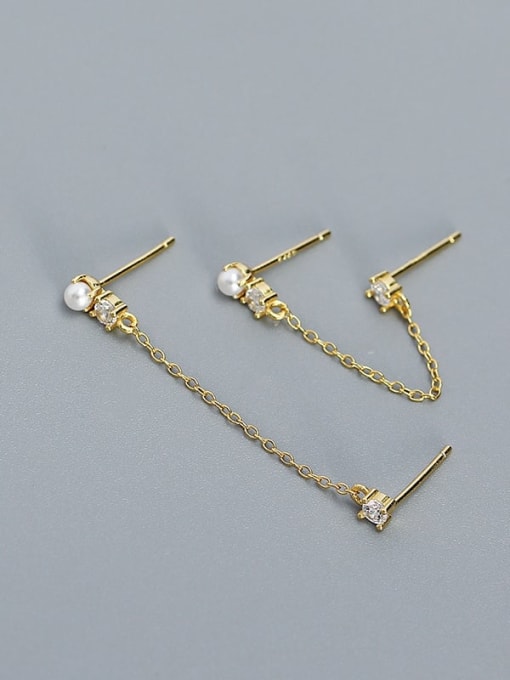 Gold 925 Sterling Silver Cubic Zirconia Tassel Vintage Threader Earring