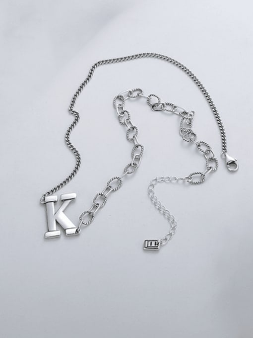 TAIS 925 Sterling Silver Letter K Vintage Asymmetrical  Chain Necklace 2