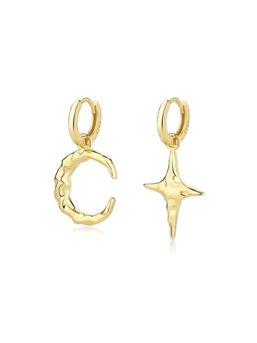 E2322 Gold Earrings 925 Sterling Silver Asymmetrical Cross Minimalist Huggie Earring