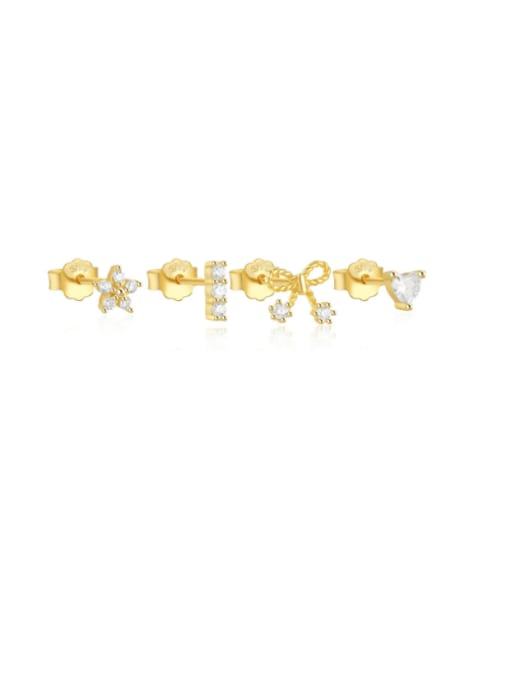 4 pieces per set in gold 925 Sterling Silver Cubic Zirconia Bowknot Minimalist Stud Earring