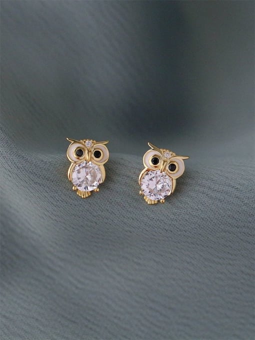 ZEMI 925 Sterling Silver Cubic Zirconia Owl Cute Stud Earring 1