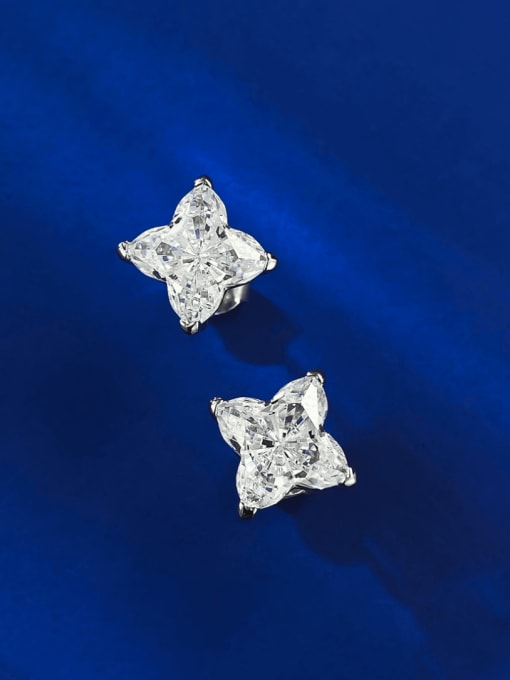 M&J 925 Sterling Silver High Carbon Diamond Flower Luxury Stud Earring 1