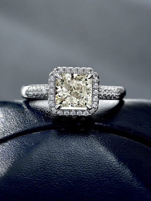 White G 925 Sterling Silver High Carbon Diamond Geometric Luxury Ring