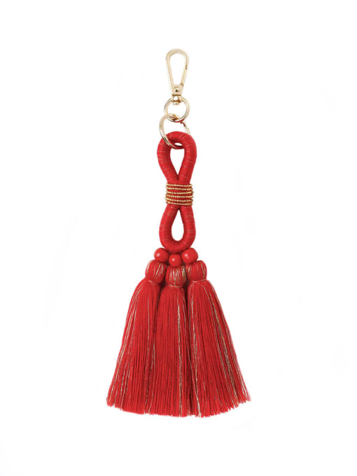 Red k68194 Alloy Bead Cotton Rope  Tassel Hand-Woven Bohemia Bag Pendant